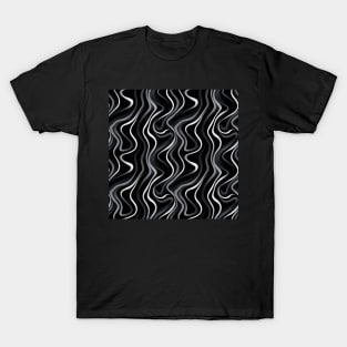 Monochrome Elegance: White Abstract Lines on Black T-Shirt